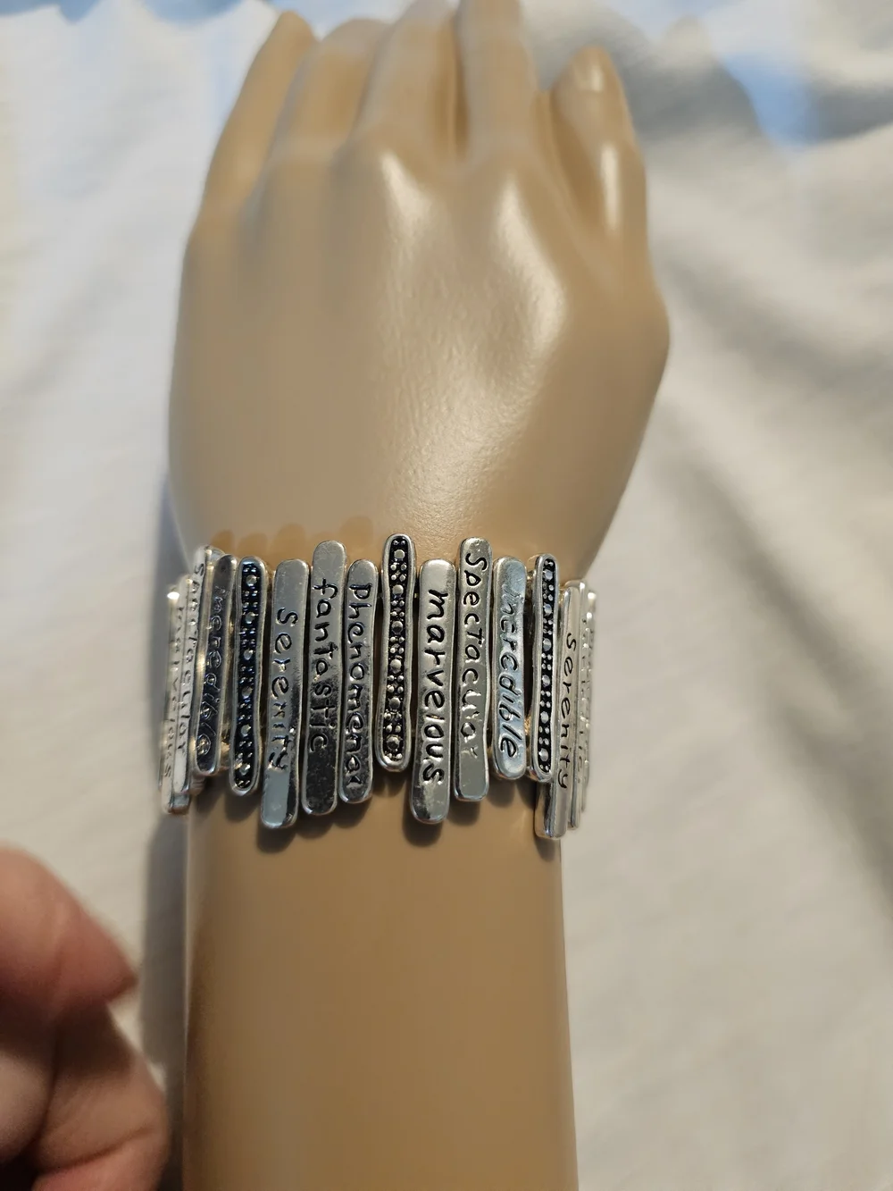 Silver-Tone Inspirational Stretch Bar Bracelet - Positive Word Design